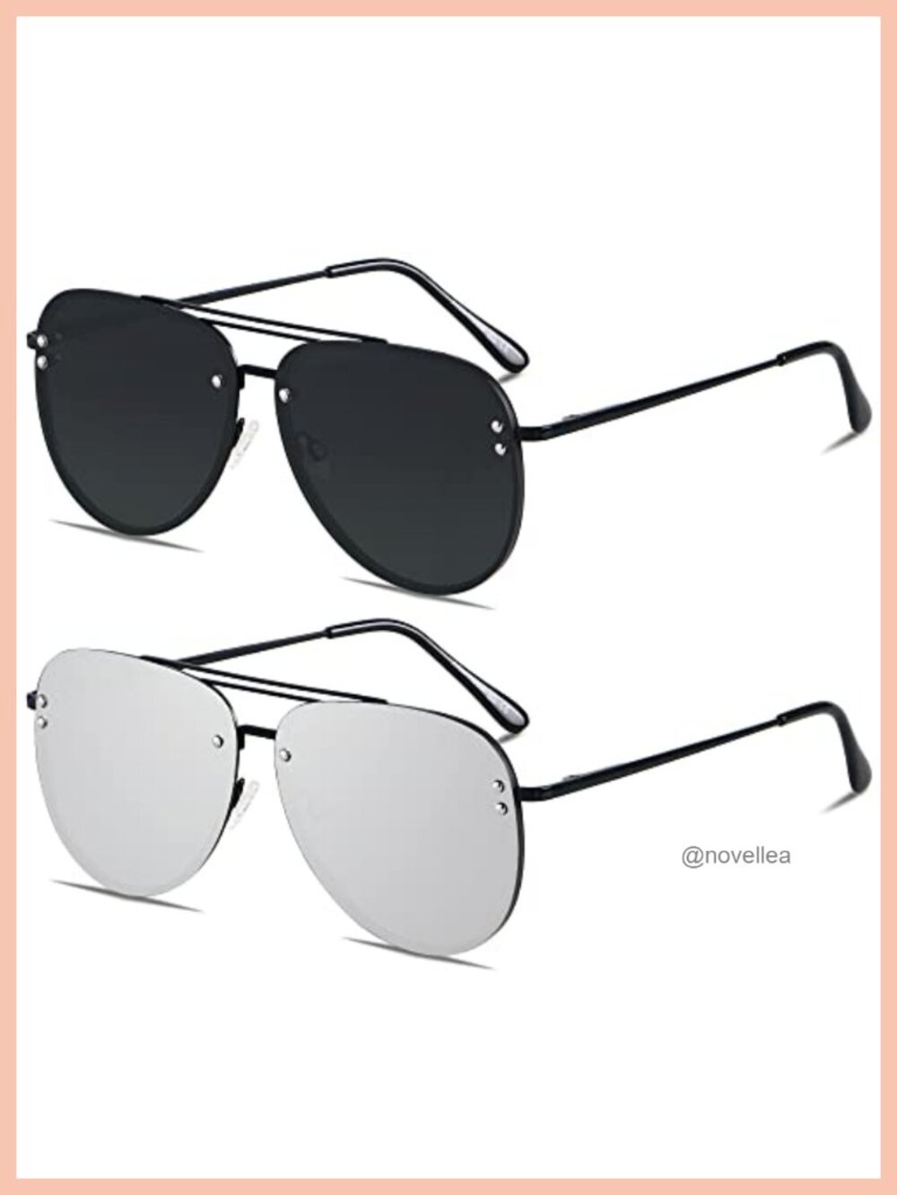 Oversized Rimless Metal Aviator Sunglasses UV400
